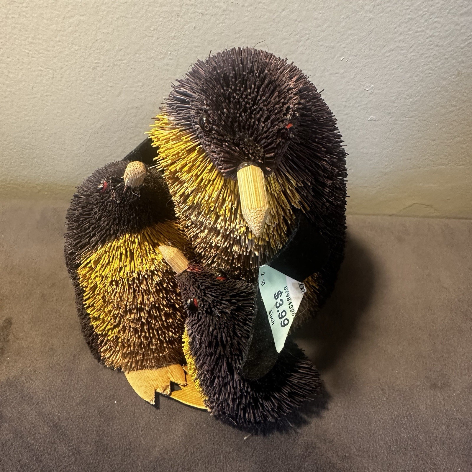 Bristle Brush Penguin Family With 3 Birds Figurine Winter Arctic Decor 5.5″ Tall