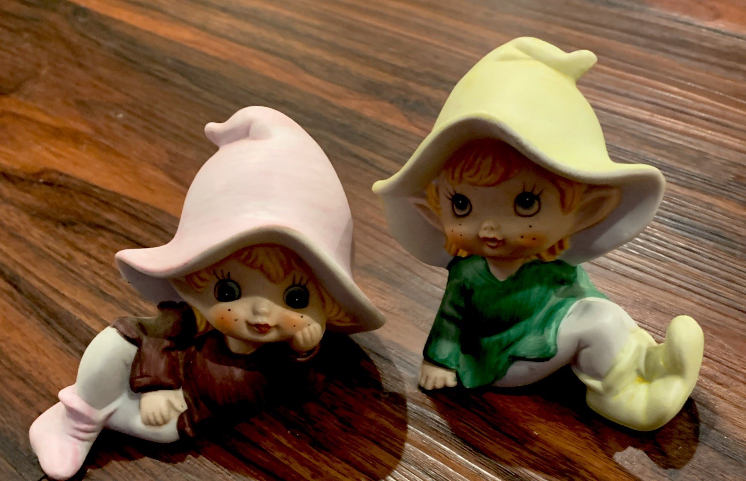 Homco Pixie Elf Sitters Garden Fairy Design 5213 Set of 2 Vintage 1980s Taiwan