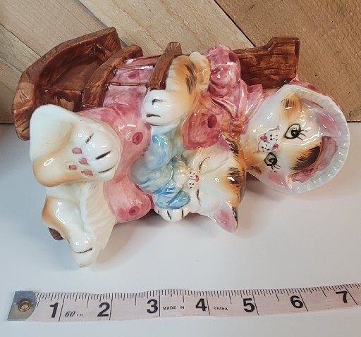 Lefton Piggy Bank Anthropomorphic Dog /Cat + Puppy / Kitten In A Rocking Chair