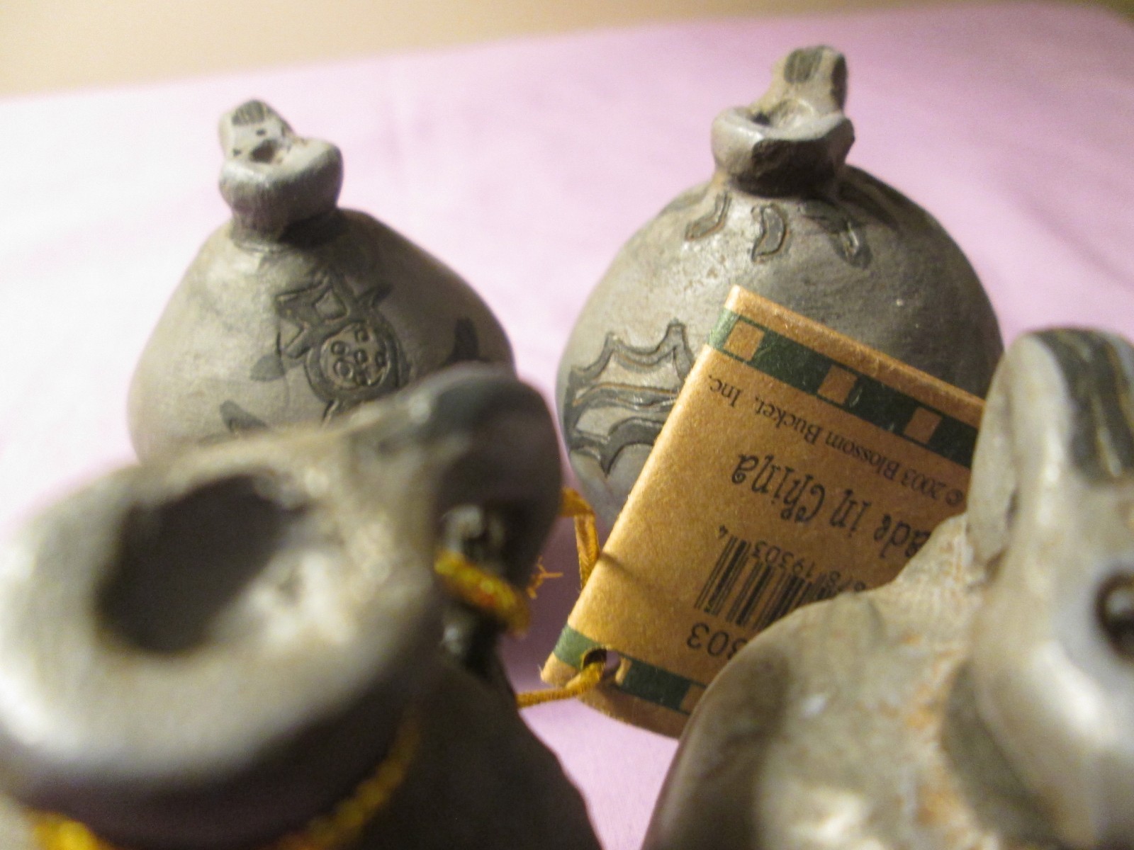 6 Mini Blossom Bucket Rustic Primitive Folk Art Gray & Black Urns Jugs Figurines
