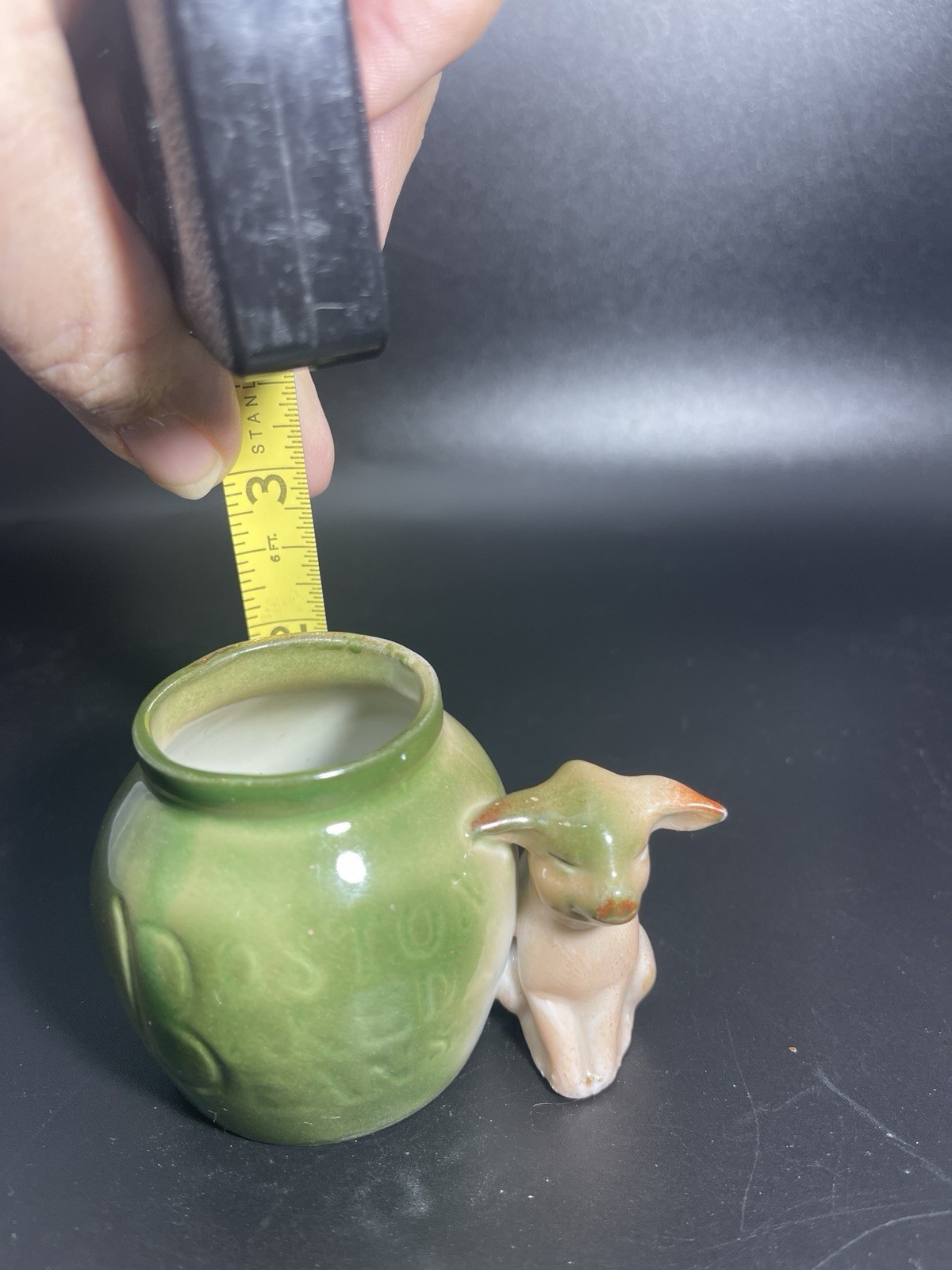Pig Boston Baked Beans Match Holder Vase c1900 Porcelain Germany Green and White