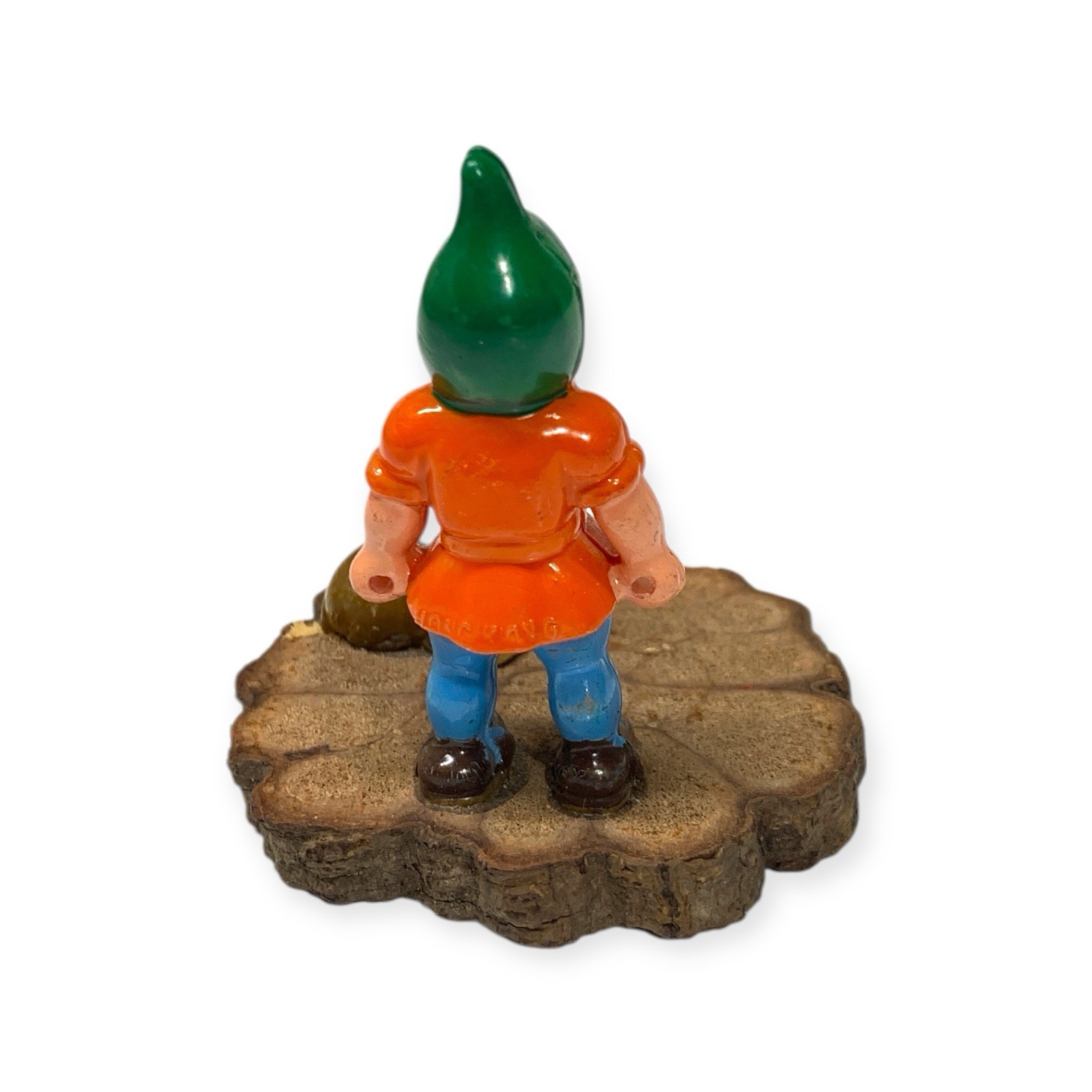Vintage Gnome Figurine on Wood Base with Deer 3” Hand Painted Miniature Décor