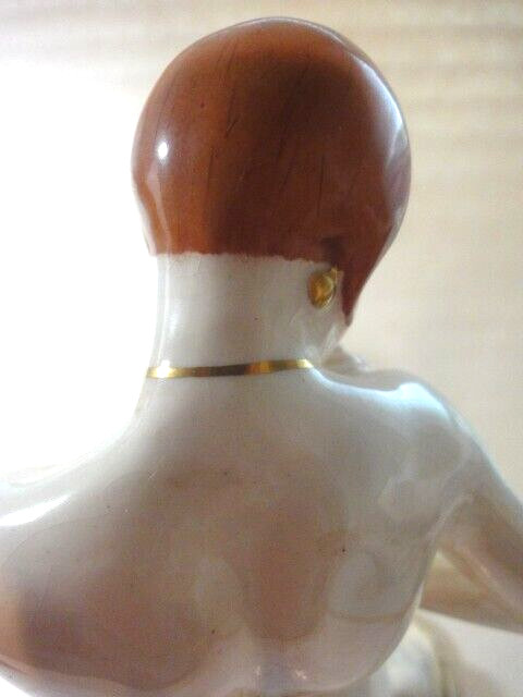 Large Scarce Vintage Royal Dux Art Deco Lady With Dog Figurine, 15.5 in