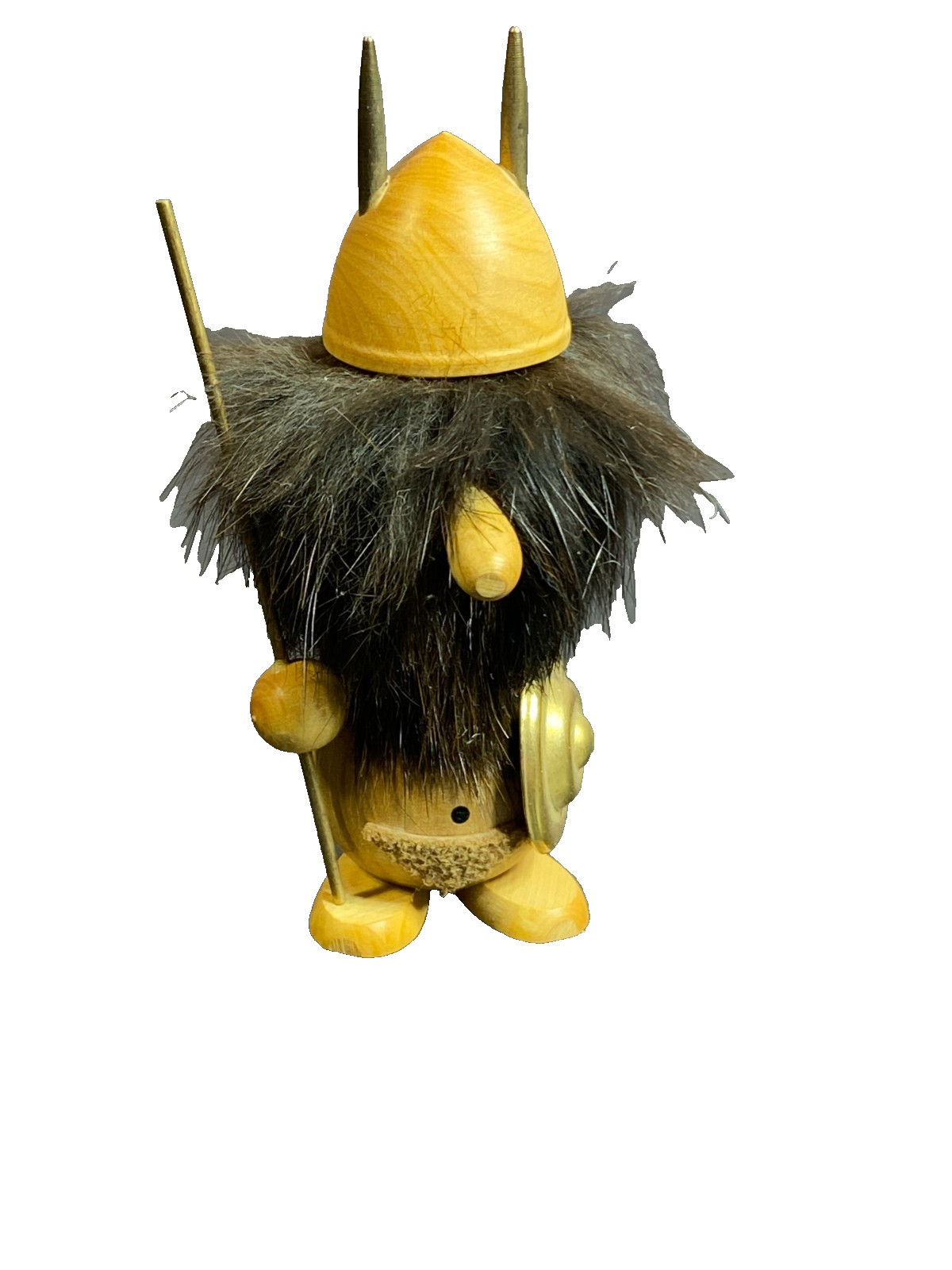 Goula Spain Viking Warrior Teak Wood Fur Hair Spear Shield Helmet Figurine