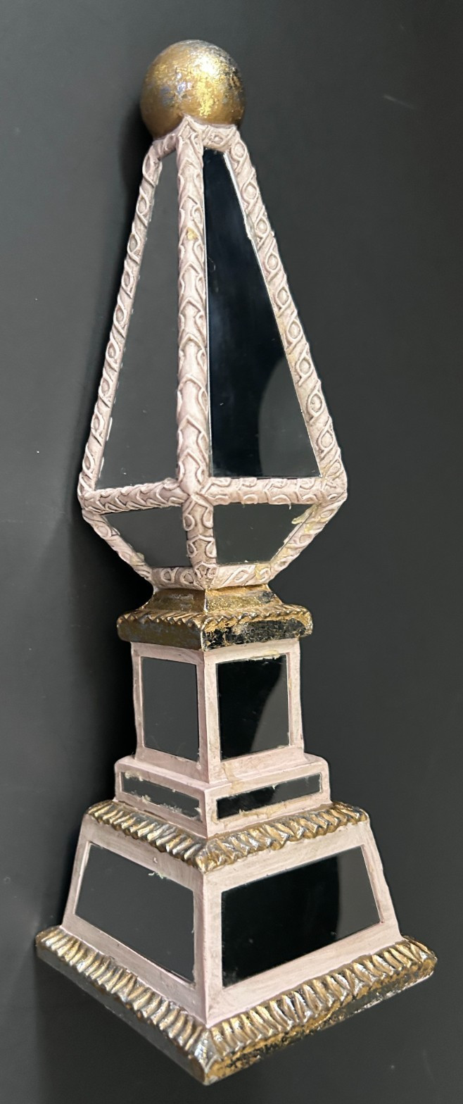 Vintage Hollywood Regency Mirrored Decorative Art Deco Gold Silver Obelisk 9.5″