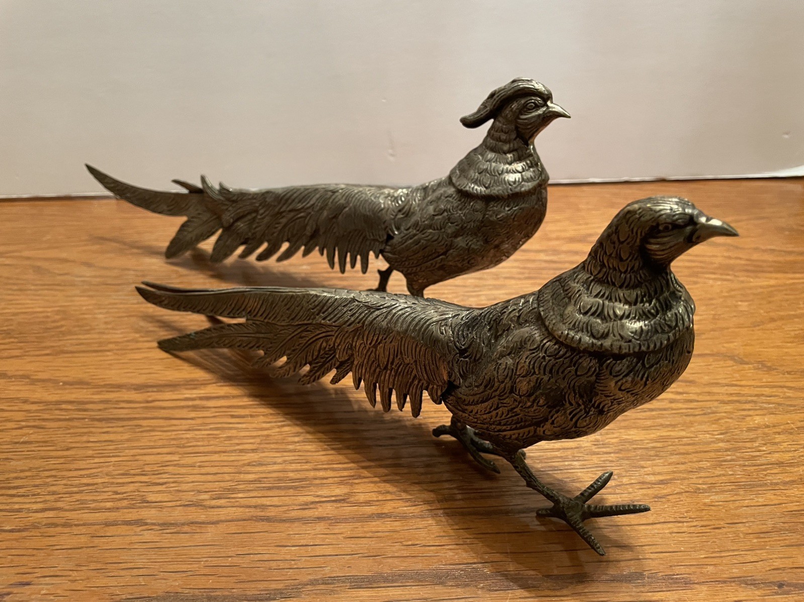 Vintage Italian Silver-Tone Pheasant Pair Heavy Cast Metal “Made in Italy” READ