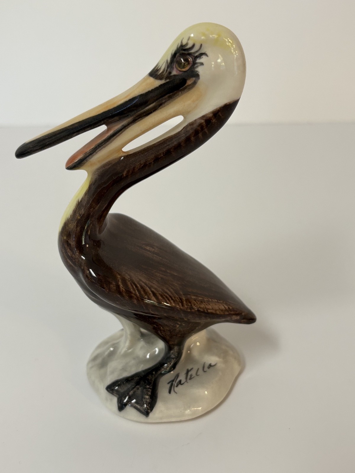 Signed Porcelain Pelican Figurine – 1990s Coastal Bird Collectible 5″ Tall