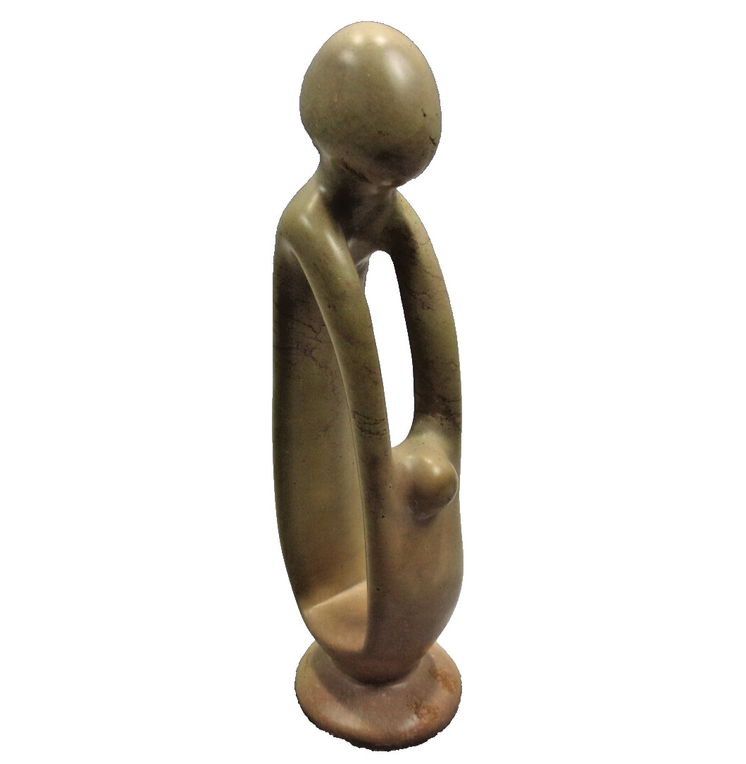 Abstract Contemporary Soapstone Carving Sculpture Statue Parent Embracing Child