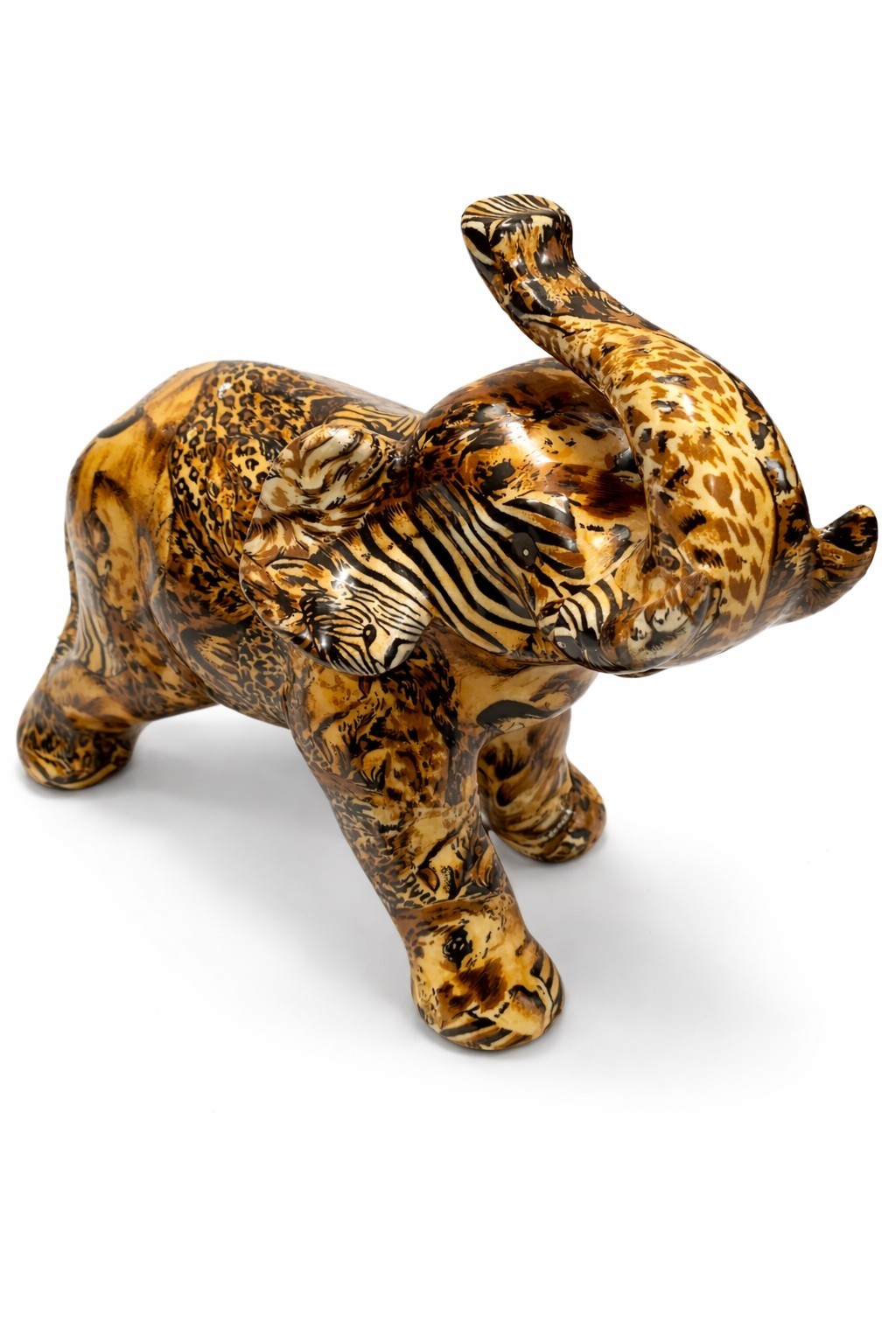 Vintage Safari Elephant Figurine Resin Faux Tortoiseshell Patt & Animal Print
