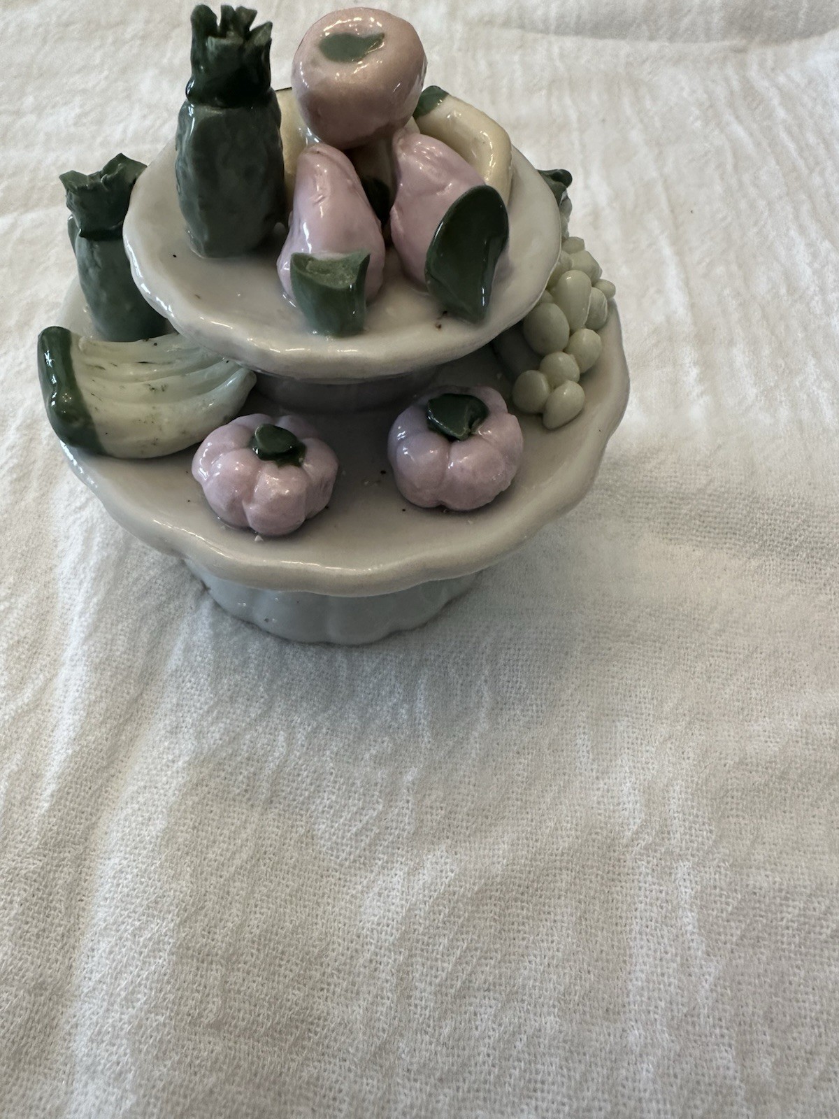 Vintage Ceramic Tiered Fruit Platter Decorative Piece Japan Mid 20th Century