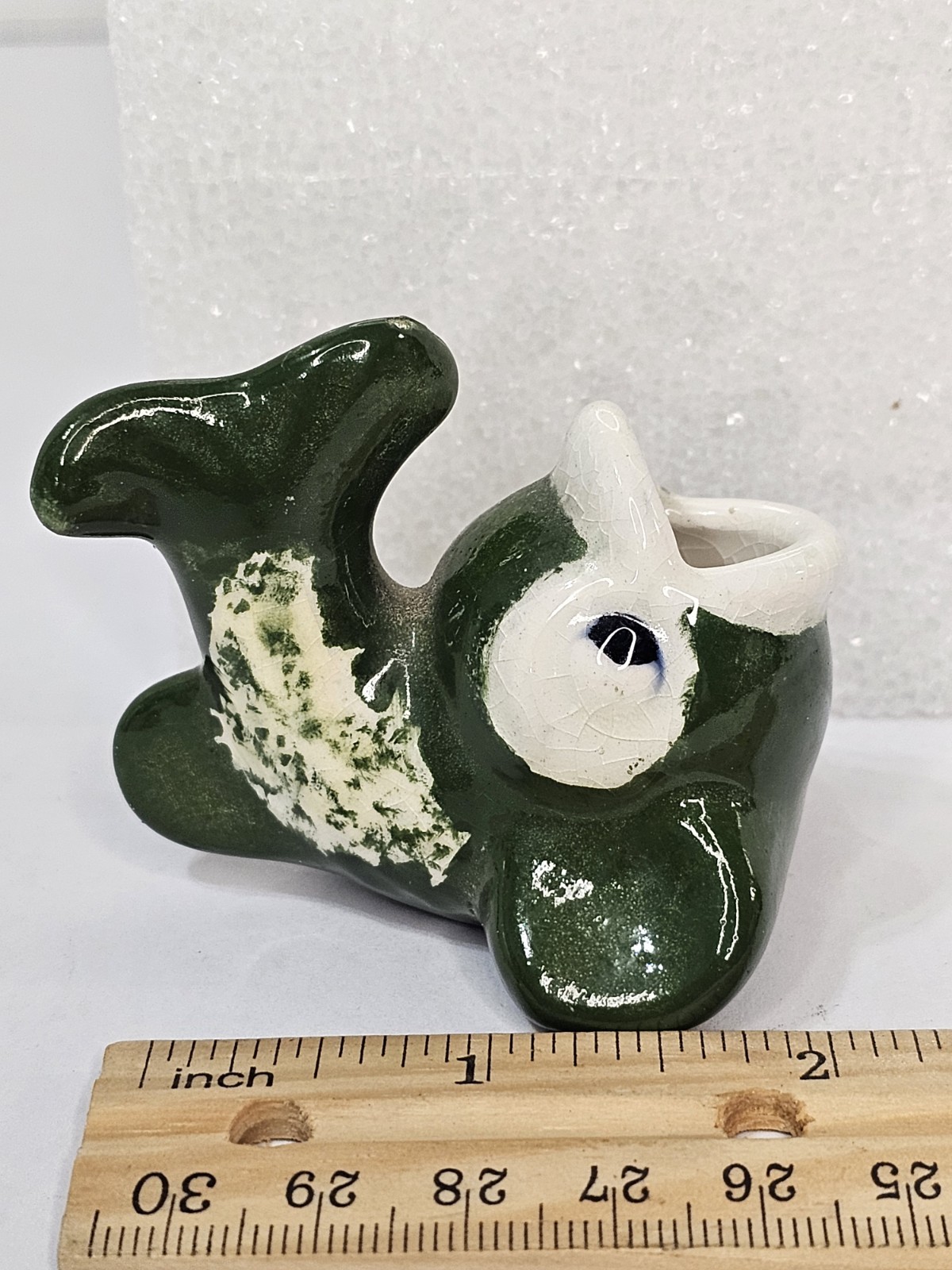 Small Green and White Ceramic Fish Figurine Glossy Animal Decor