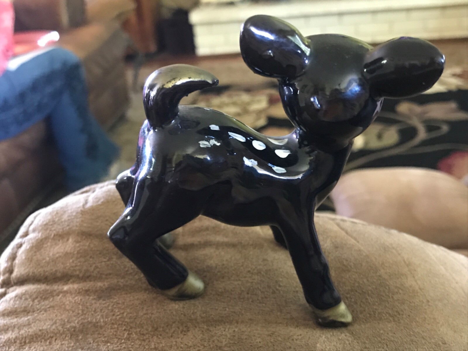 Vintage Baby Deer Fawn Porcelain FigureDark Brown White spot Gold ear, tail feet