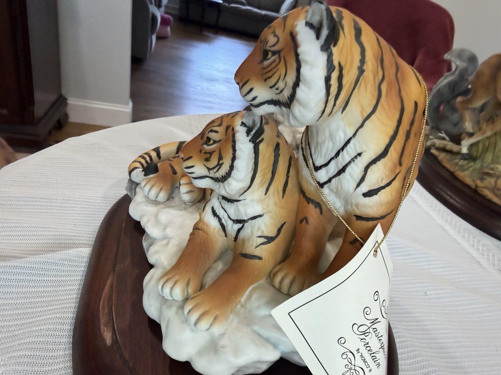 1996 Home Interior Siberian Tigers Endangered Species Masterpiece Porcelain ~ NM