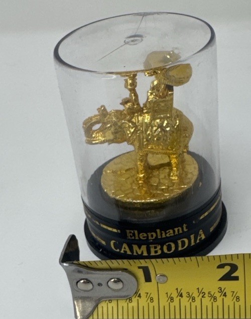 Vintage Cambodia Gold Tone Elephant Figurine Souvenir Display Dome Collectible