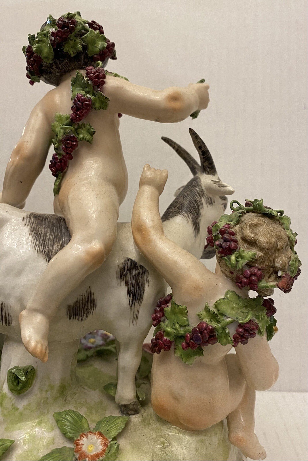 19th CENTURY FRENCH SAMSON PORCELAIN FIGURAL SCULPTURE ~ GOATS PUTTI BACCHUS