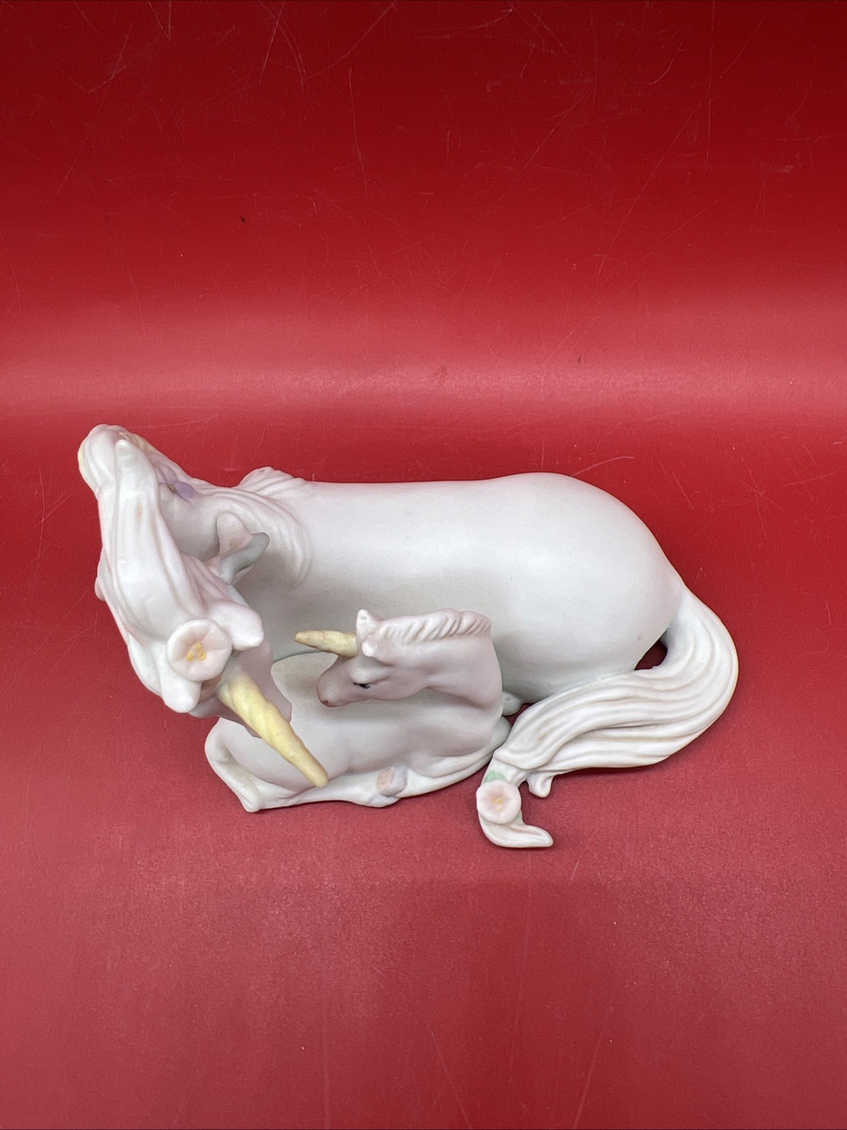 Vintage 1987 Enesco Imports Porcelain Unicorn Mother & Baby Figurine