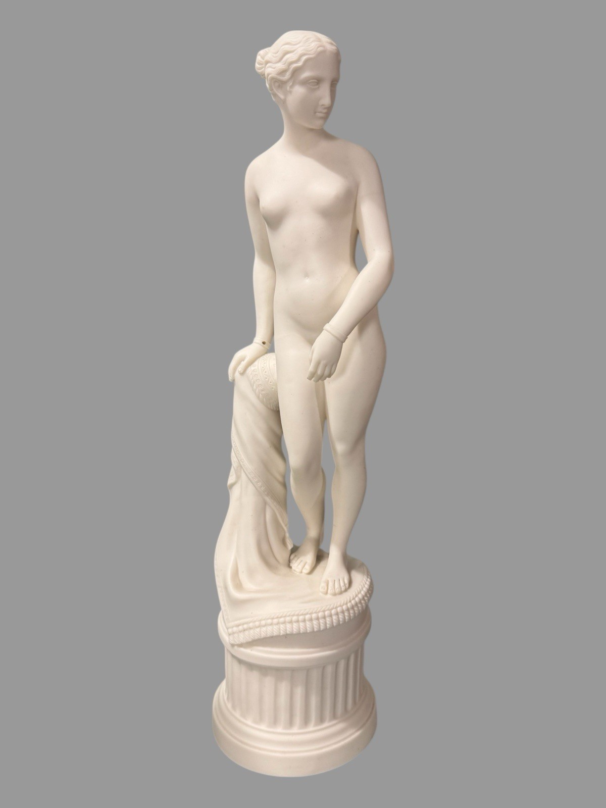 Antique Victorian 14″ Art Nouveau Figural Parian Statue Hiram Powers Greek Slave