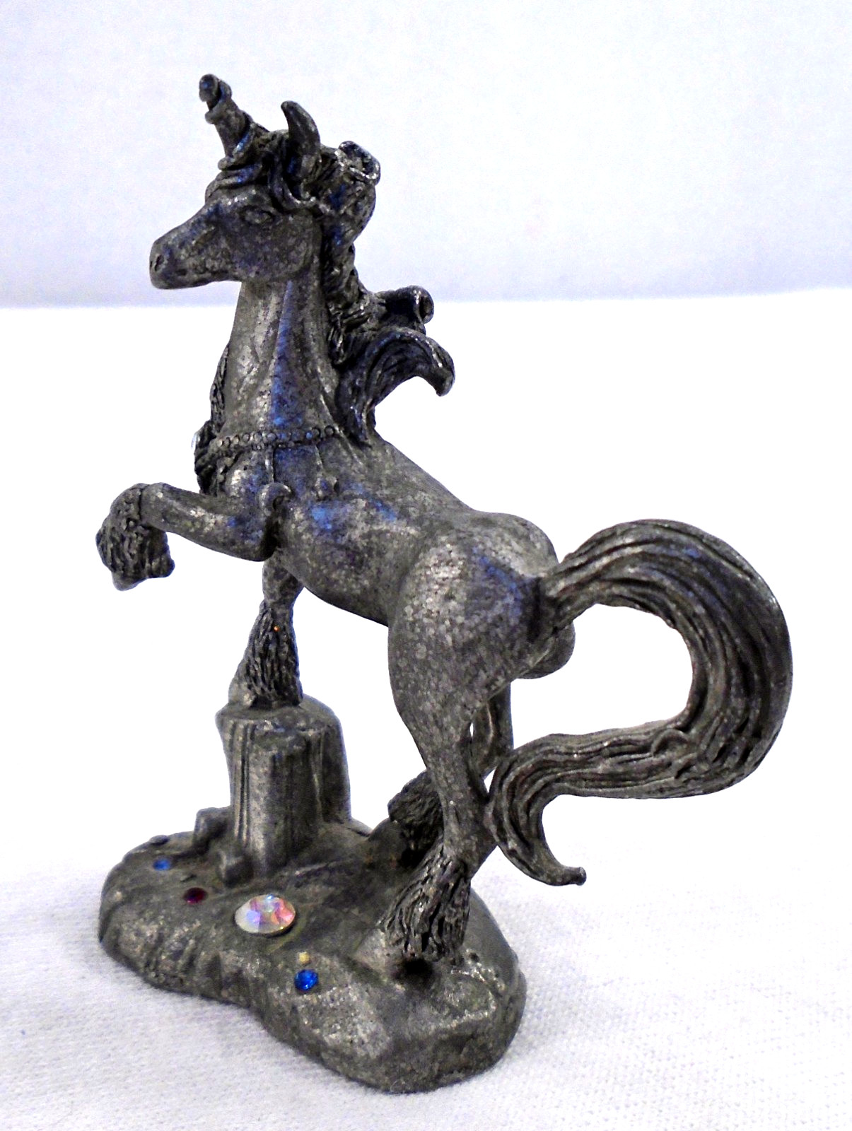 Vintage Gallo Pewter Unicorn Rhinestones 1992 Artist Signed Figurine 2.75″