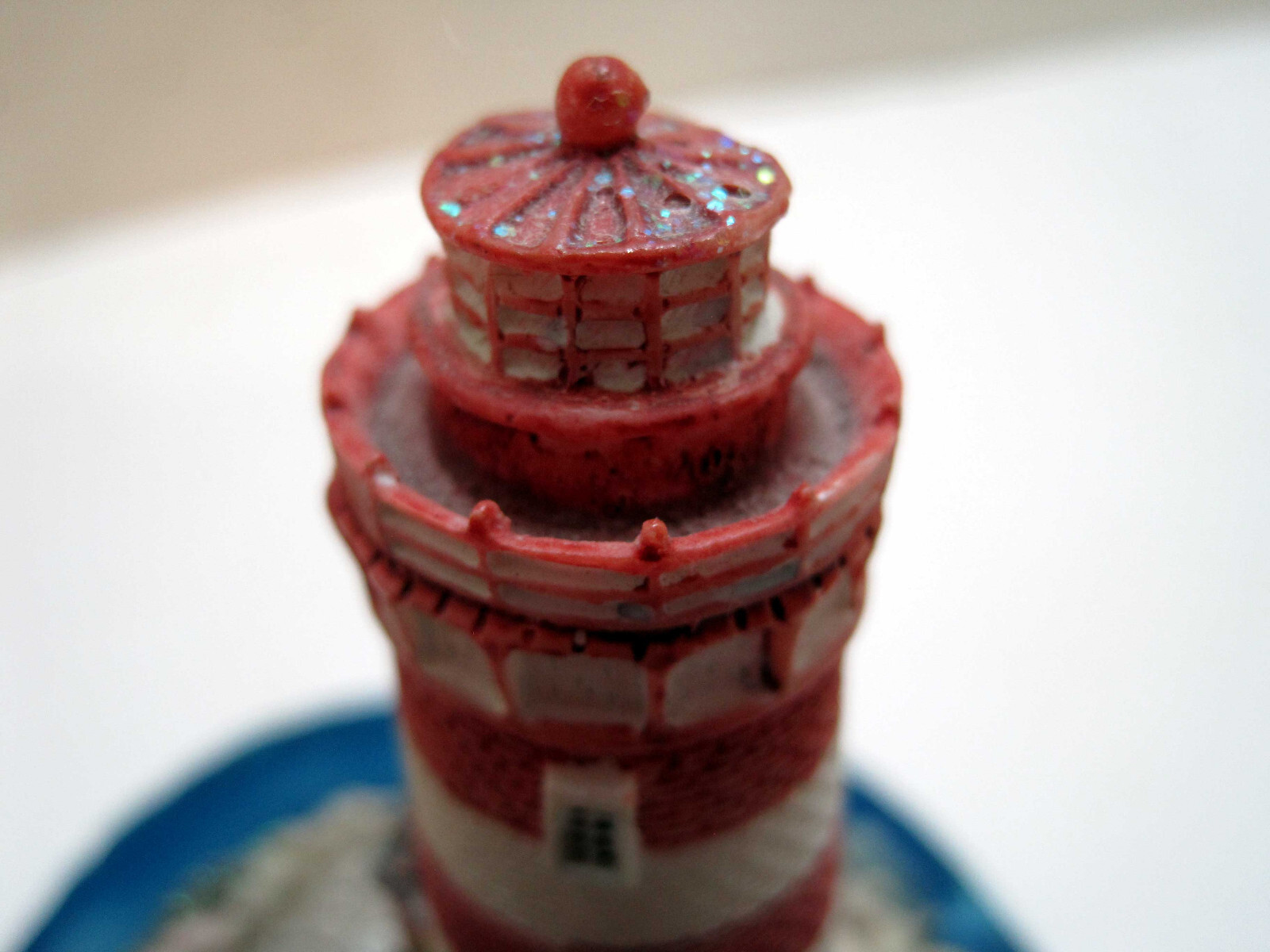 Vintage Lighthouse On Ocean Blue Agate Stone Base Hand Painted Made in Brazil