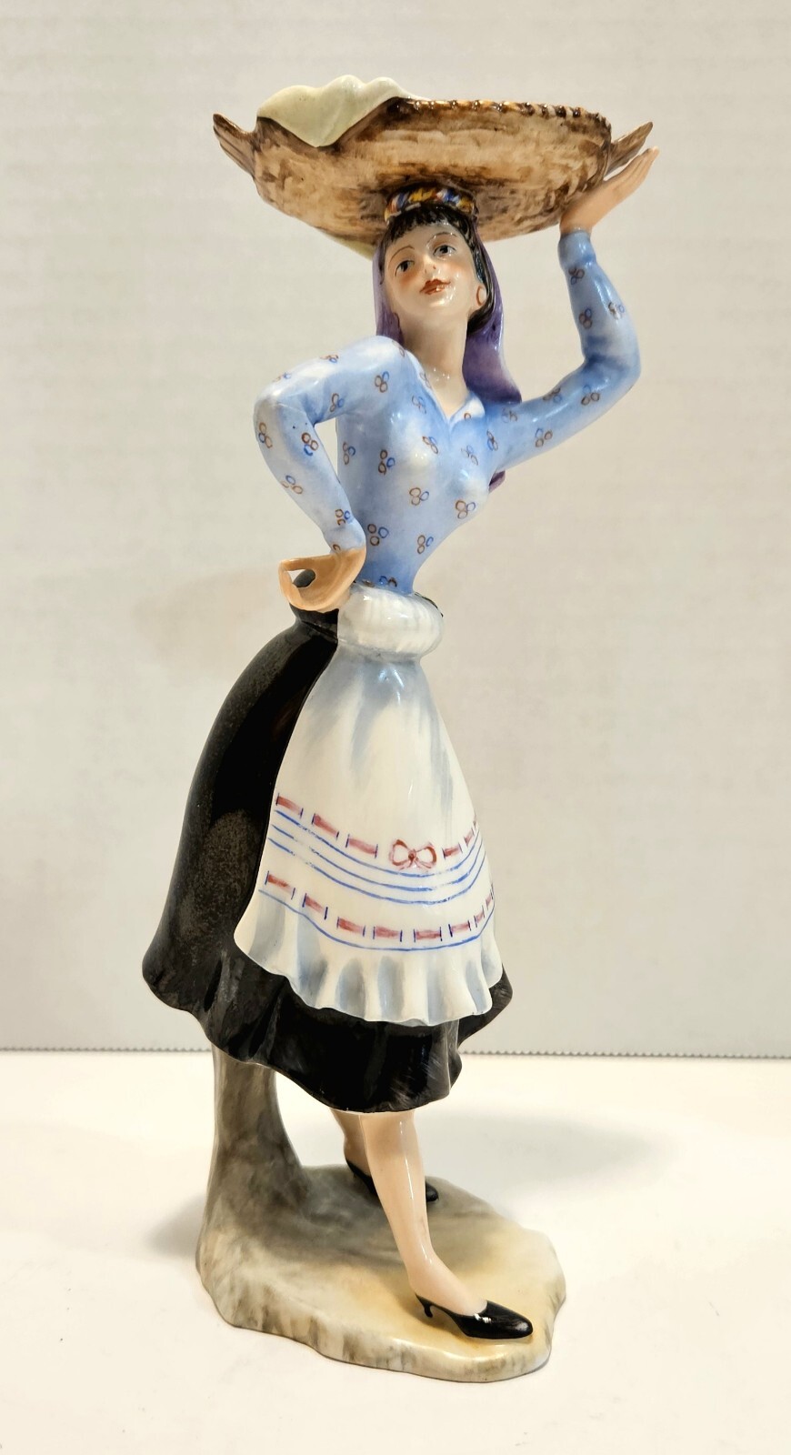 Vista Alegre Porcelain Figurine Douro Litoral Lady Basket Holding Fish Portugal