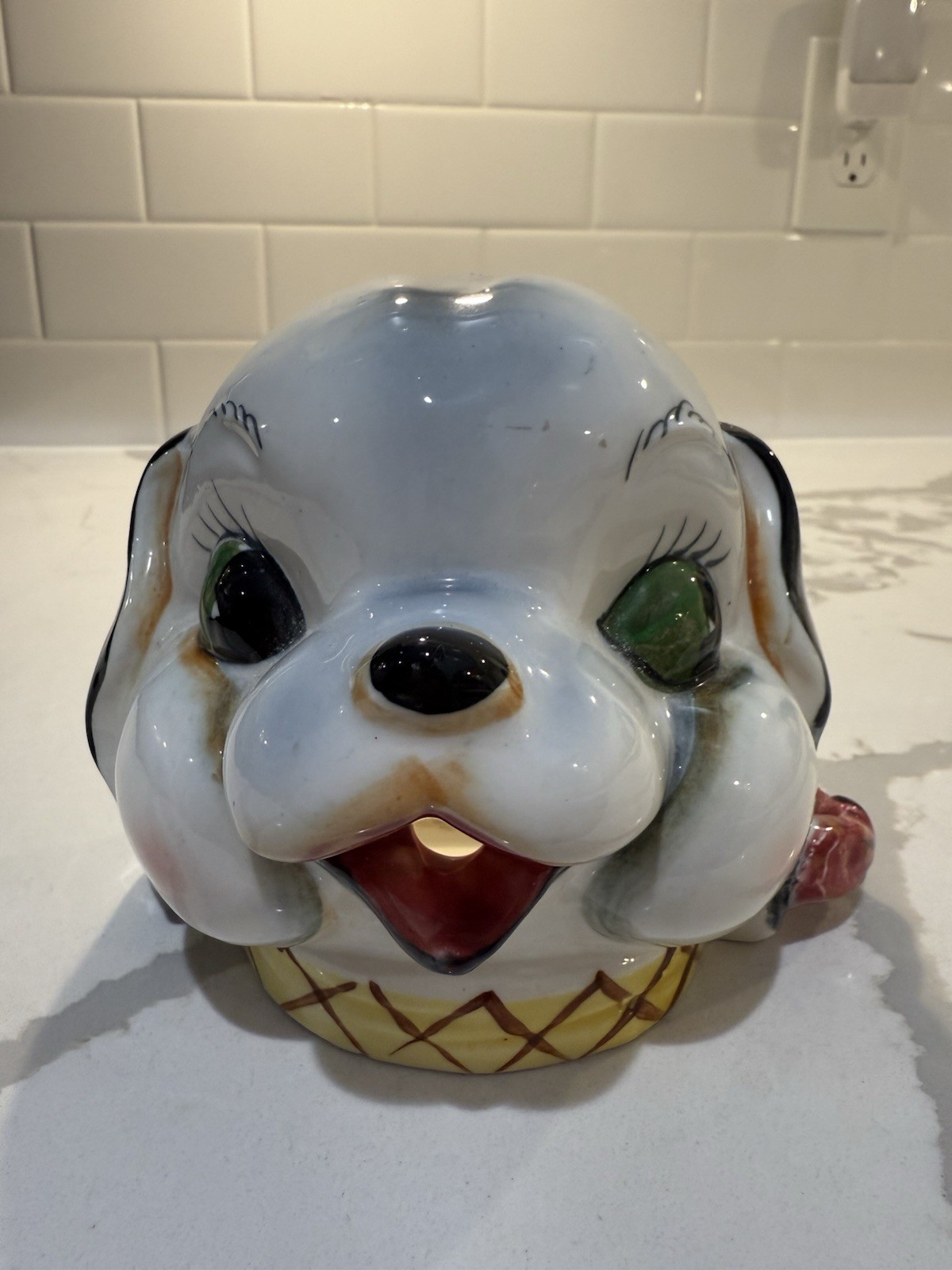 Vintage Big Eyed Puppy Dog String Holder/String Saver Wall Art 1950’s
