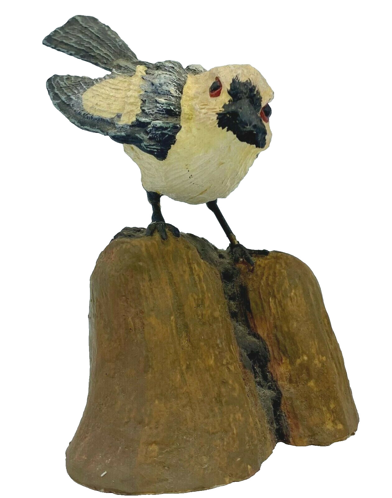 Vintage Style Resin Bird Figurine Yellow Gray on Tree Stump Home Decor