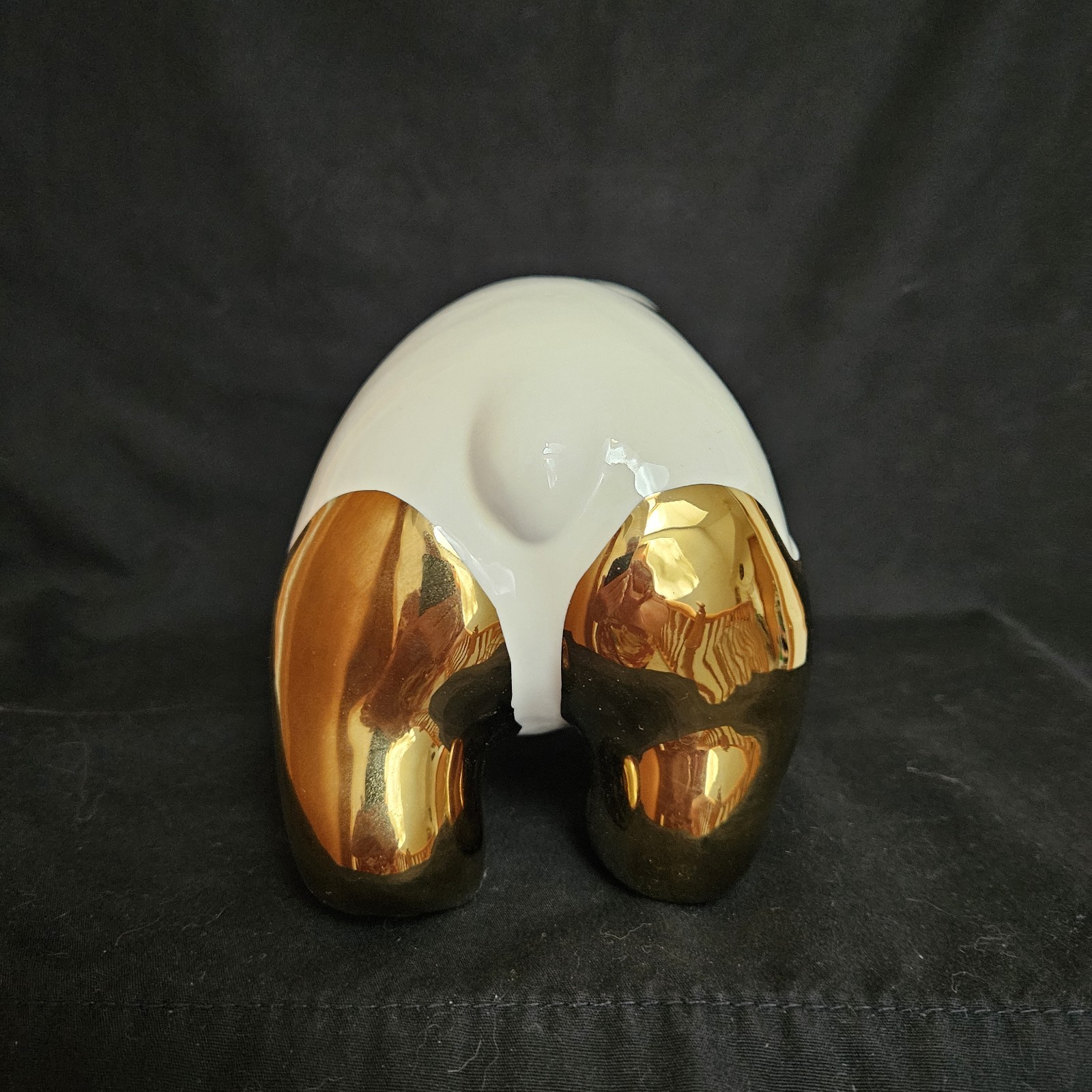 Porcelain Panda Figurine ~ Gold And White ~ 5″ x 8.5″