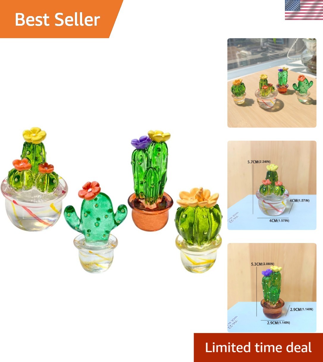4PCS Mini Resin Cacti – No Maintenance Decorative Plants for Your Space