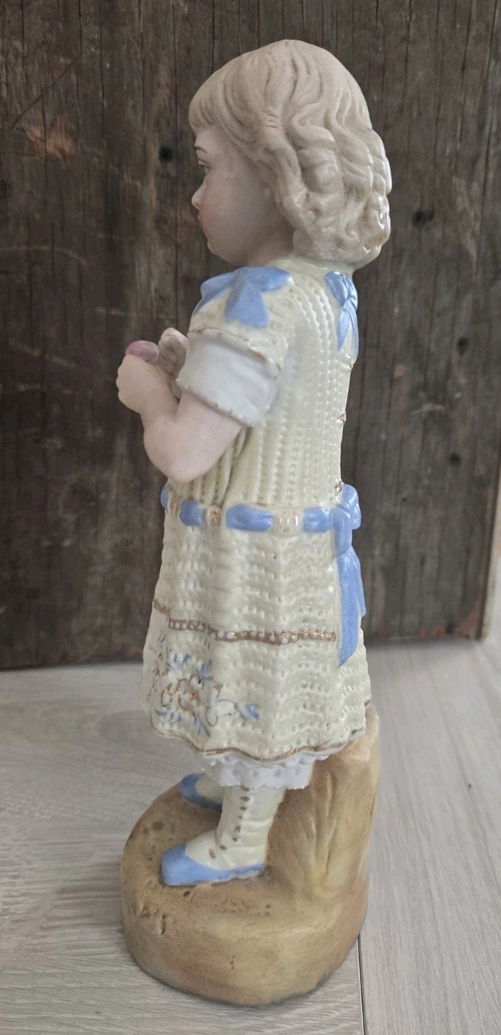 Antique Bisque Heubach? Figurine – Victorian Girl with Flower