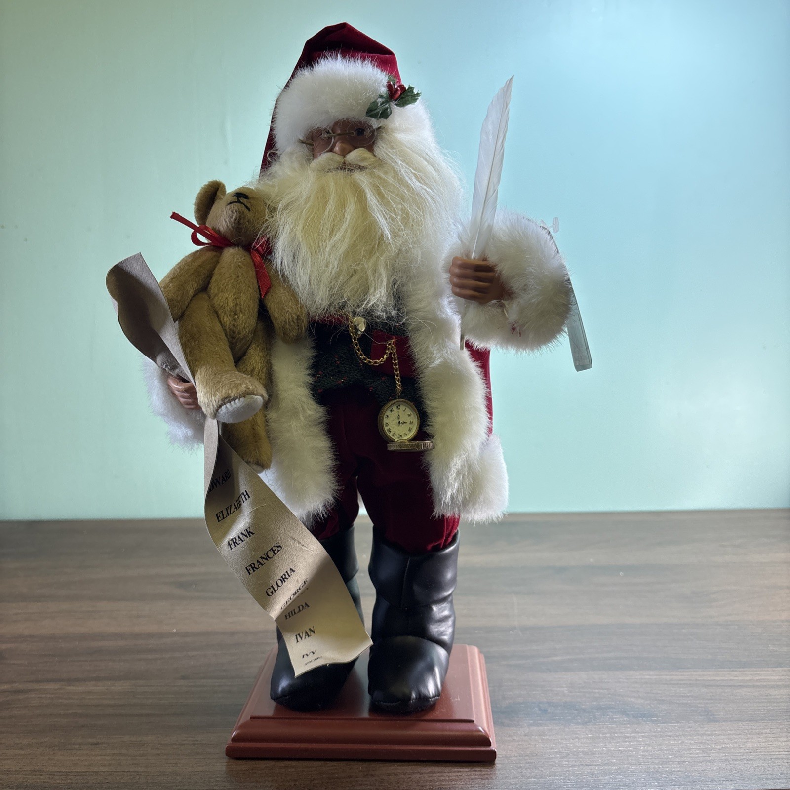 Santa’s Workshop – Santa with List, 16″ Teddy Bear Feather Writing