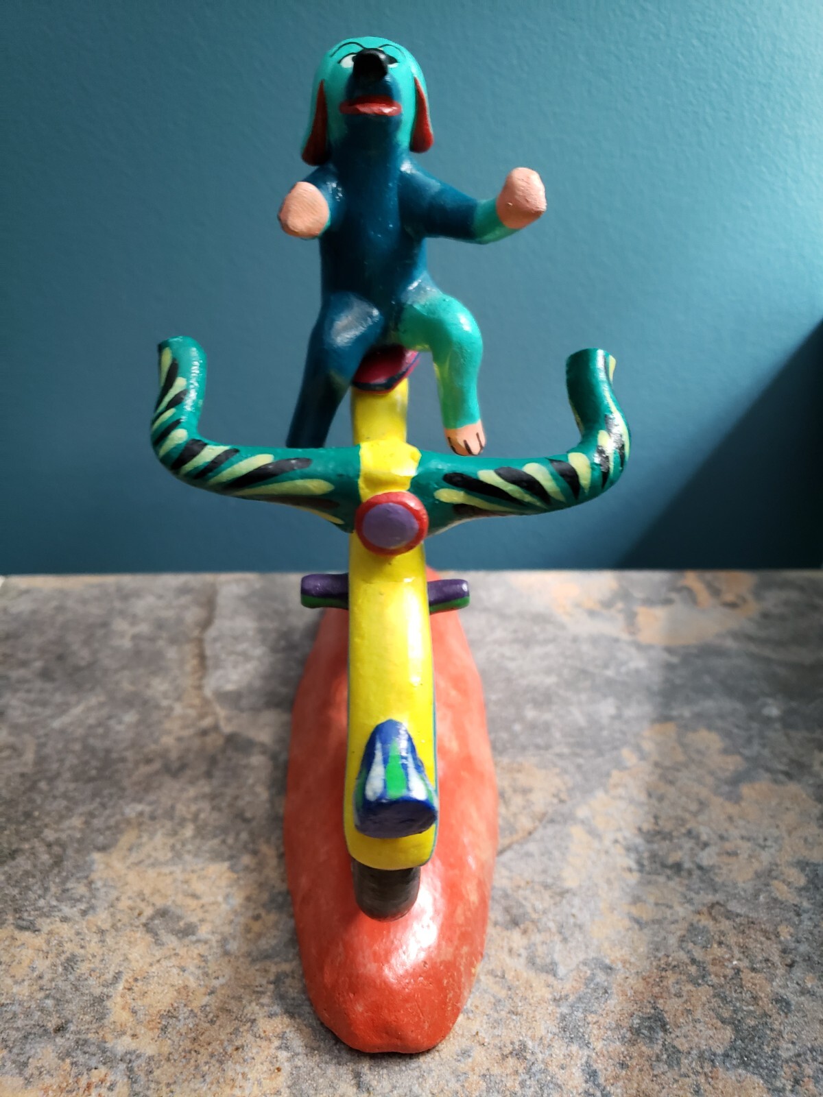 Gerardo Ortega Signed Hand Painted Ceramic Alebrije Style Dog Bicycle Sculpture