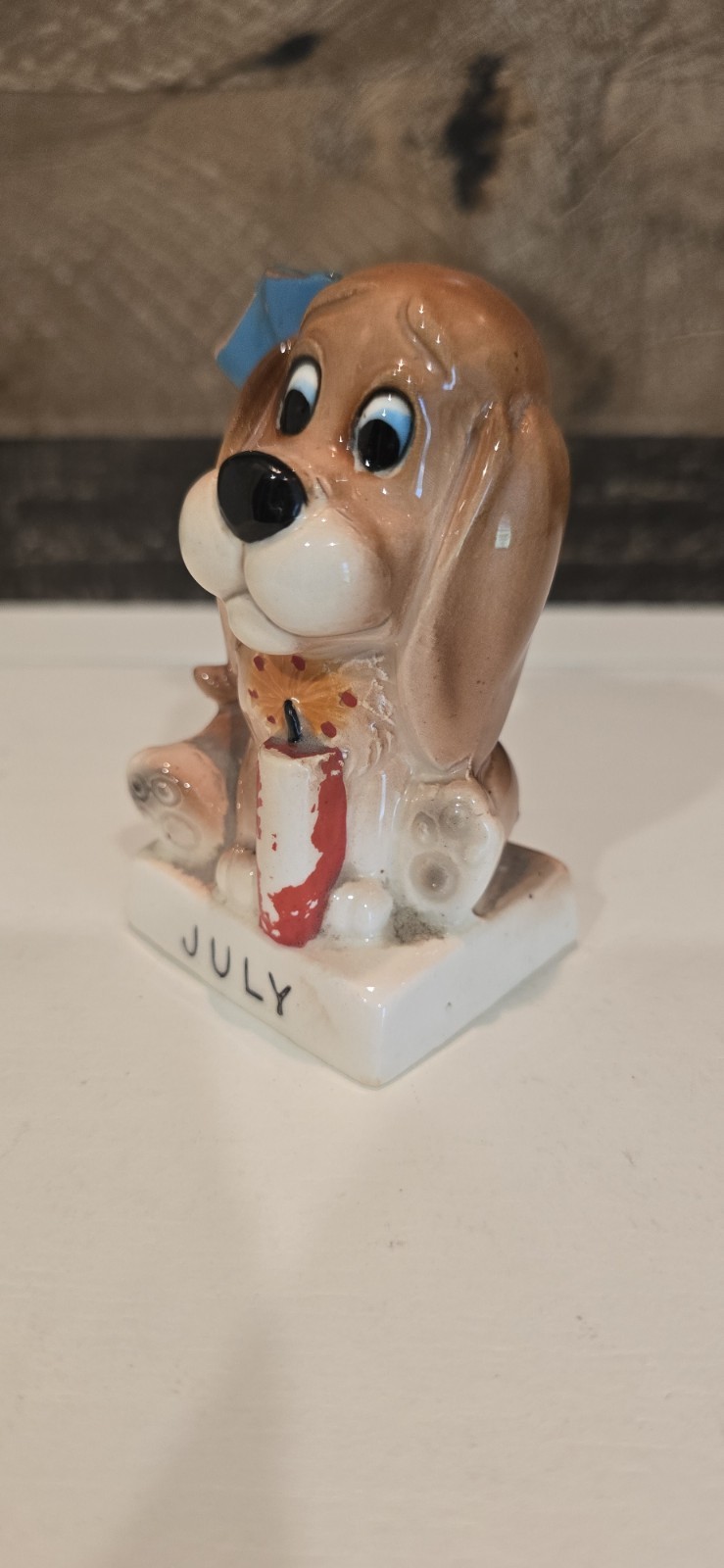 Vintage RARE Japan Norcrest 4th of July Firecracker Puppy Dog Month Figurine