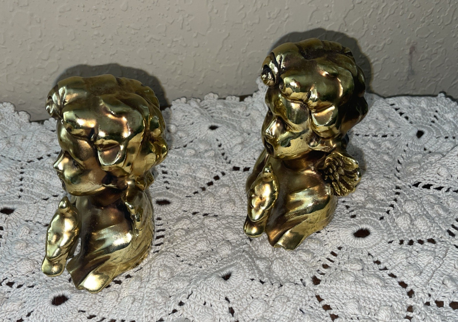 2 Vintage Ceramic Gold Cherub Angels Shelf Sitters Bright Beautiful NUMB #E-2550