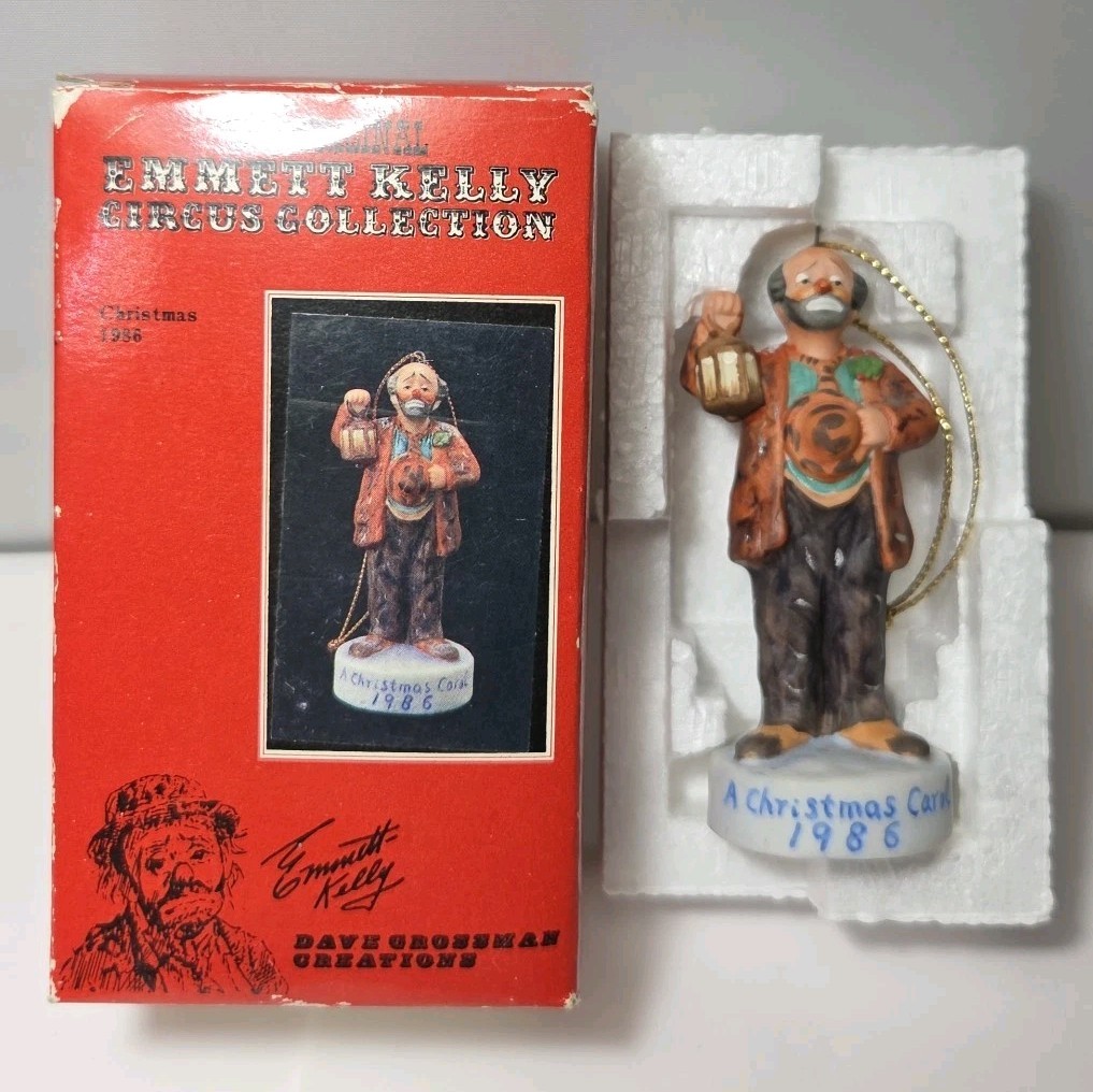 Emmett Kelly Clown Ornament 3″ Circus Collection Christmas 1986 Dave Grossman