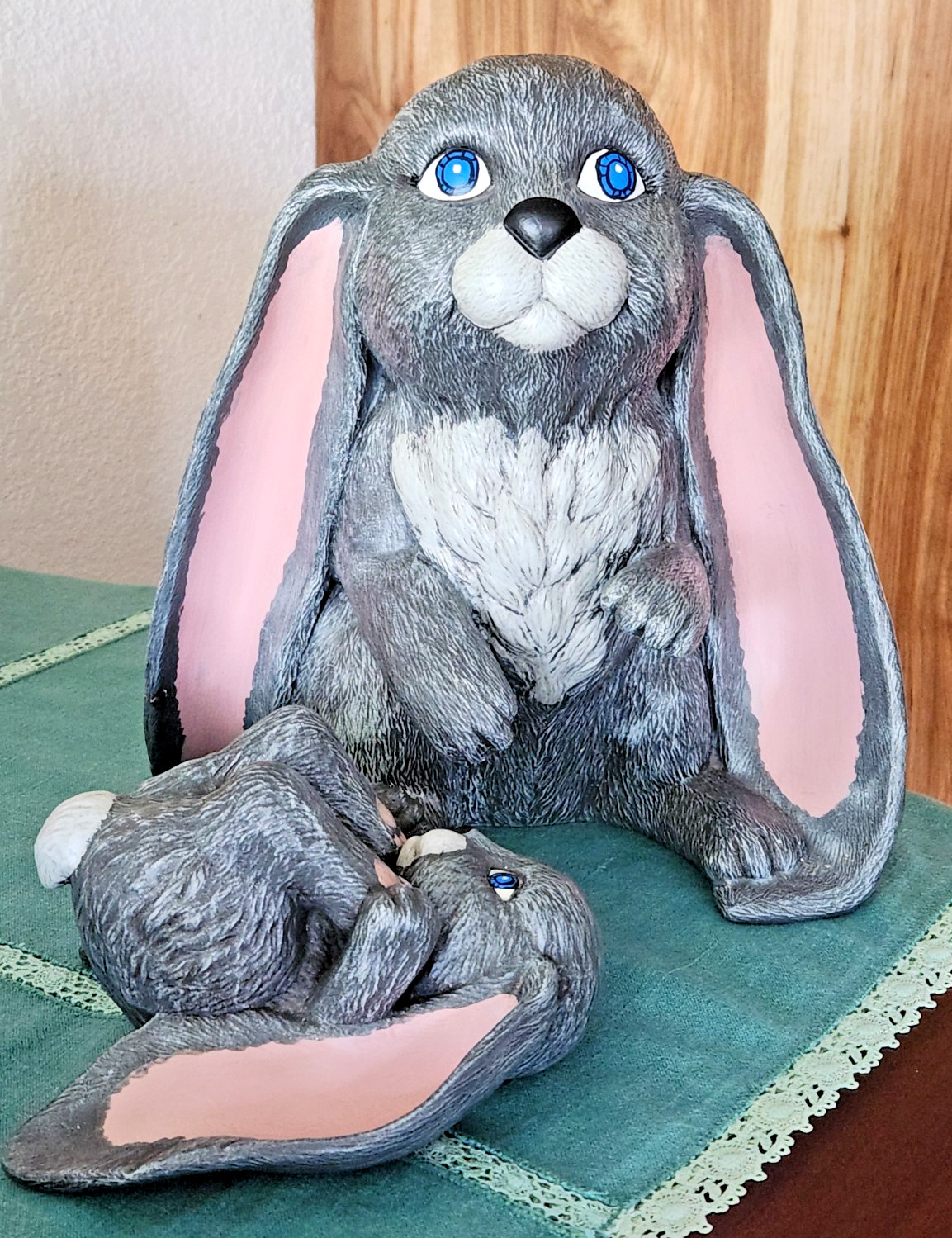 1989 Scioto 10″ Tall Ceramic Long Earred Bunny S-1814 and Baby