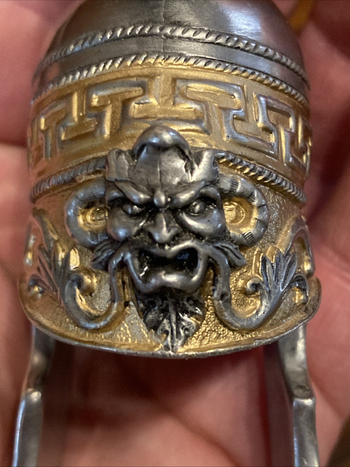 Vintage Miniature Greek Roman Helmet Silver Gold Ornate