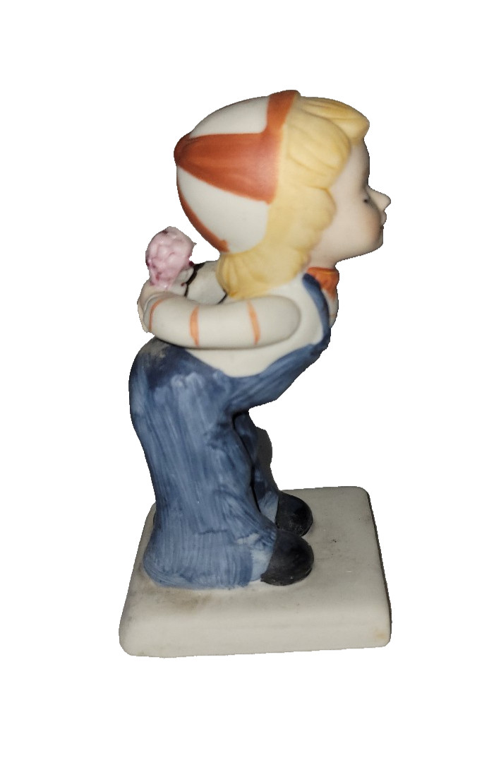 Figurine 4″ Tall Made In Korea Girl Hiding Flowers Behind Back