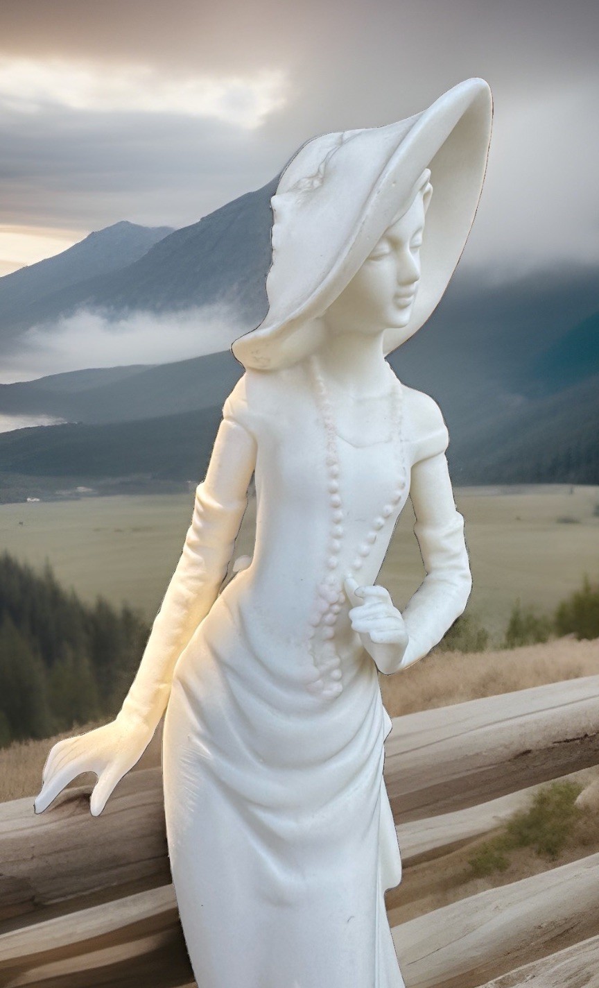 Vintage Art Nouveau Style Bisque Porcelain Lady Figurine 10” High