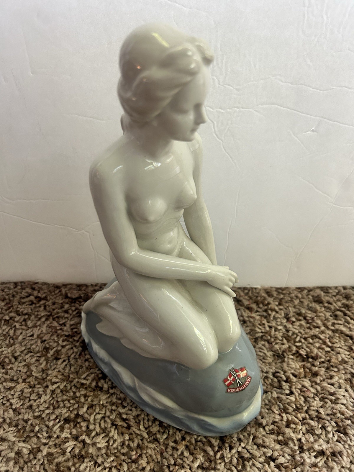 Lladro Style Porcelain Mermaid Figurine label København 9 1/2”