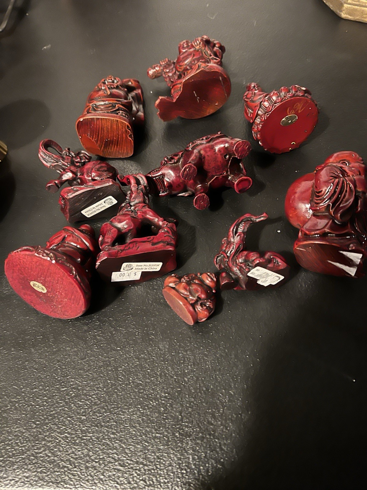 Lot of 10 Red Glossy Resin Buddha and Elephant Figurines for Any Room Unboxed