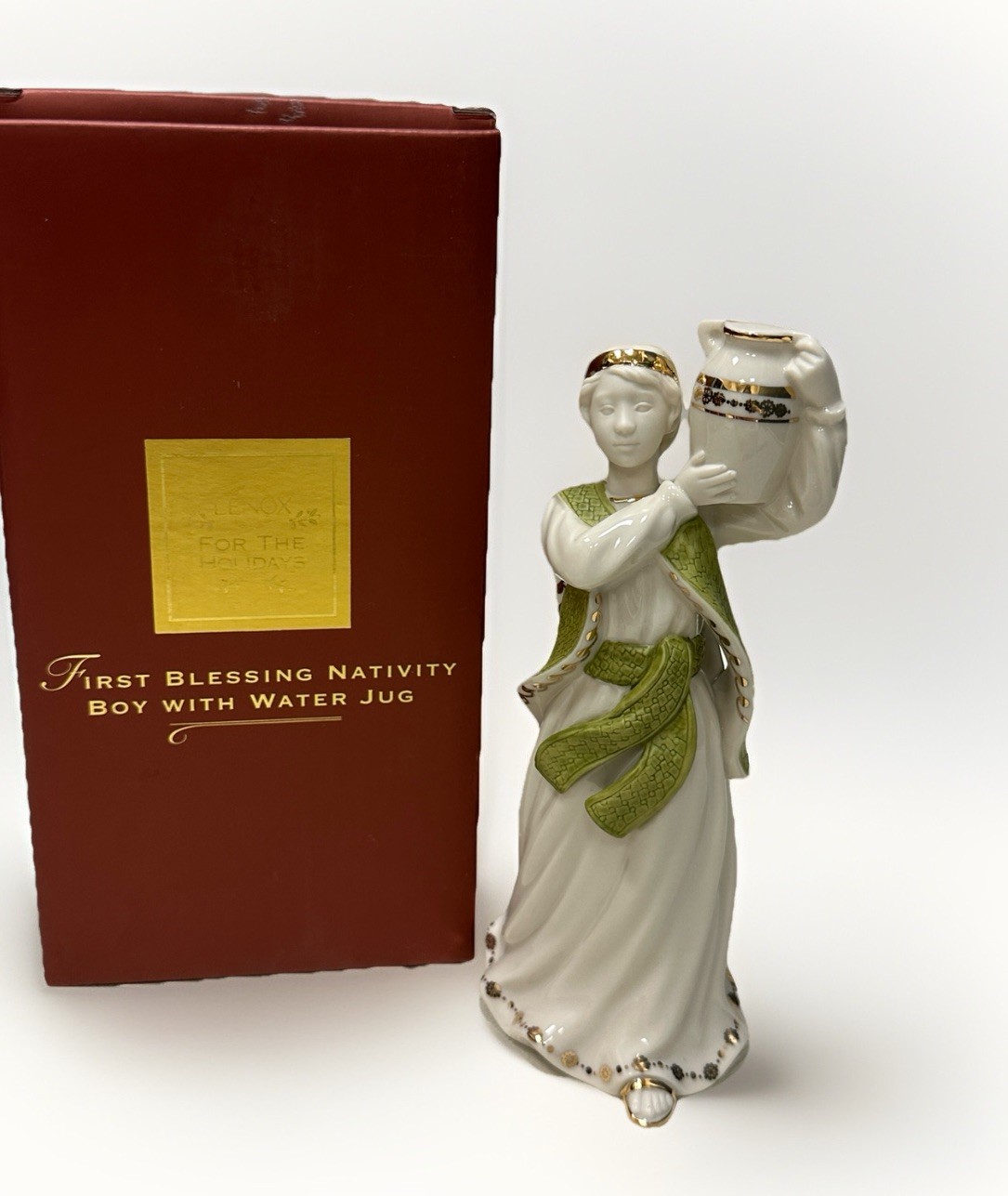 LENOX FIRST BLESSING BOY WITH WATER JUG-7″ TALL-GREEN BELT-2007 VGC in Box