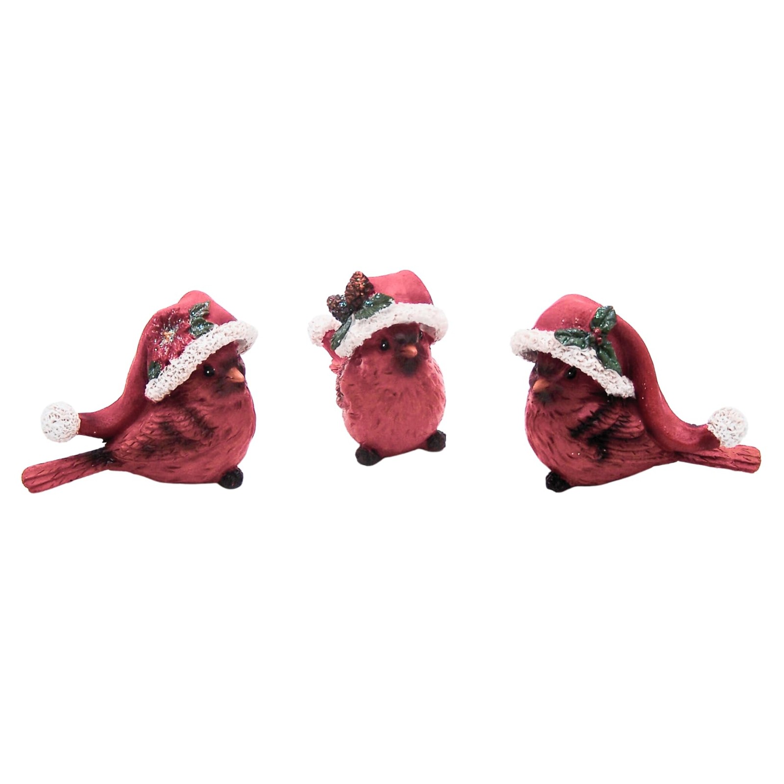Shelf Sitting Cardinal Figurines with Santa Hats, Freestanding Christmas Deco…