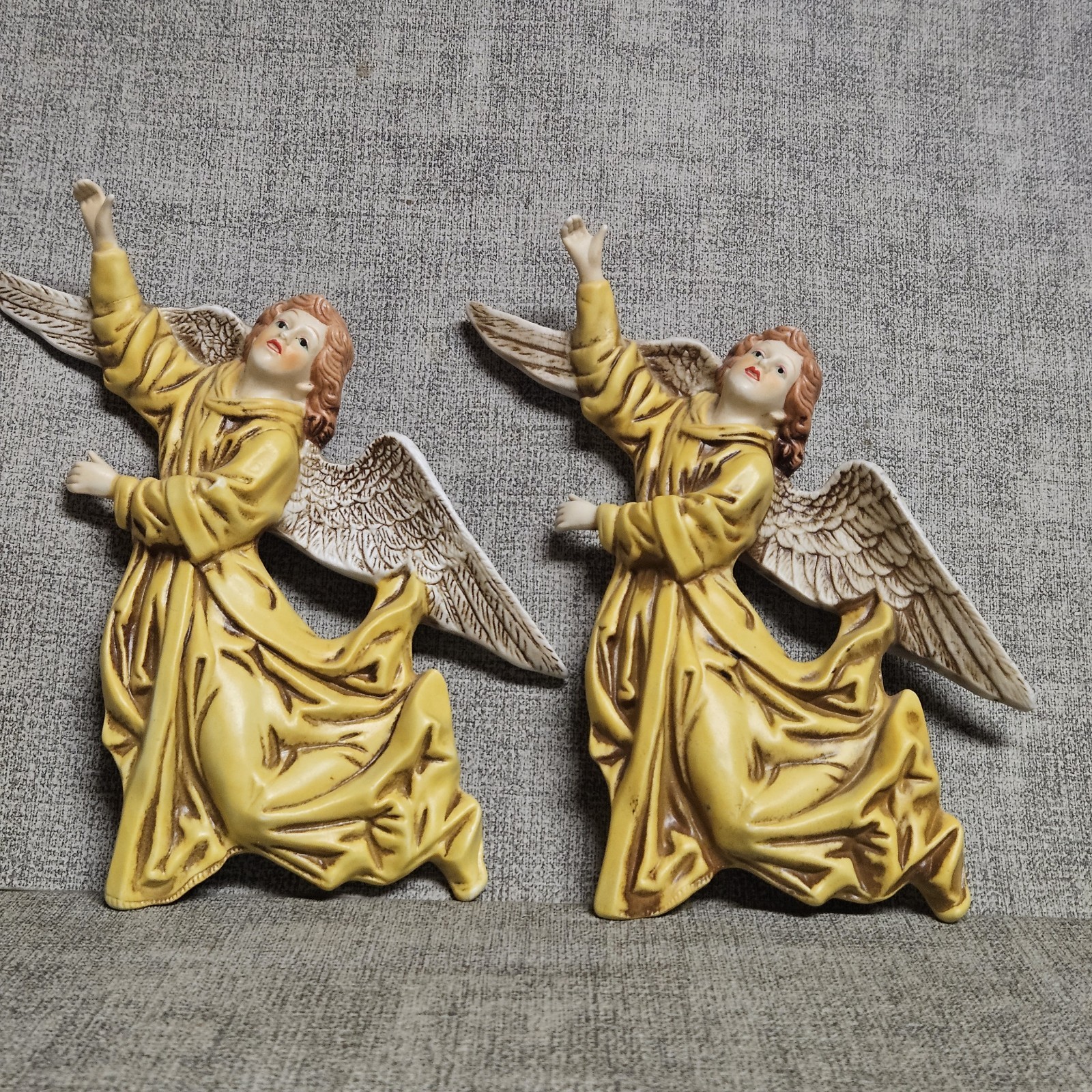 2 Vtg. Bisque Porcelain Guardian Angel Wall Hangings Neoclassical Baroque Style