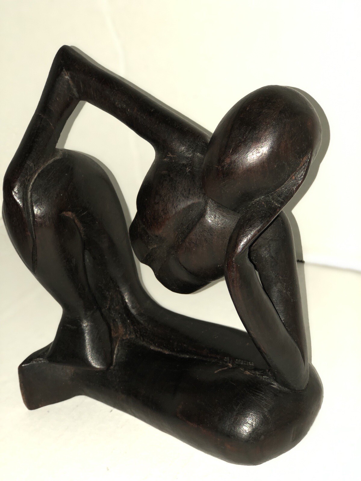 VINTAGE WOODEN THINKING MAN FIGURINE-Dark Cherry Stain