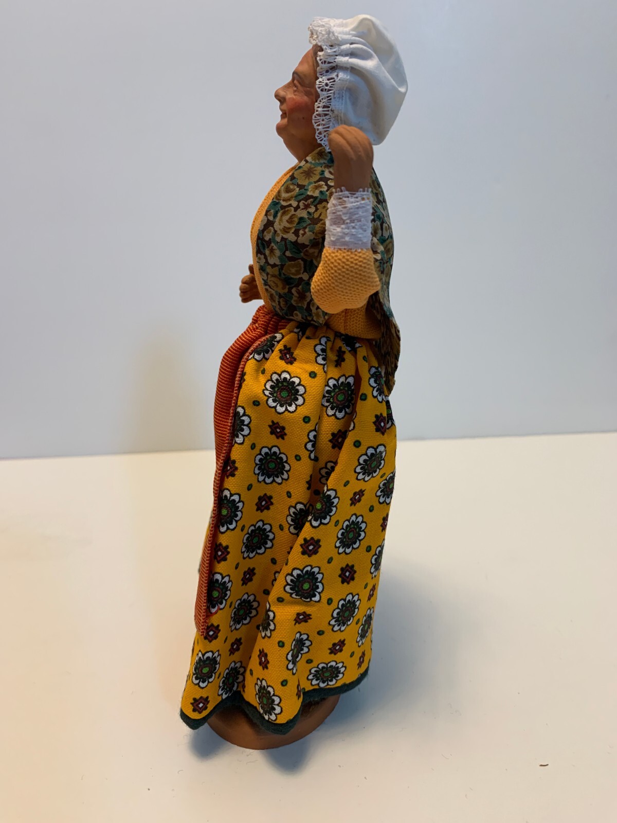 Vtg Santon De Provence Terra Cotta Claude Carbonel Clay Lady waving.