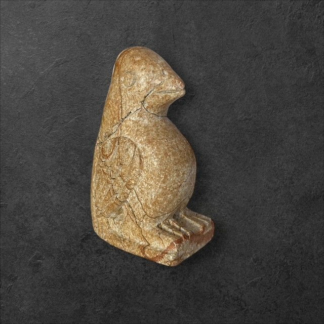 Vintage Hand Carved Soapstone Bird Figurine Statue Tan Brown Stone Art Damaged