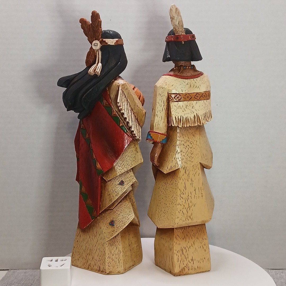 Set of 2 Pacific Rim Cubist Native American Woman & Man Resin Decor Vintage