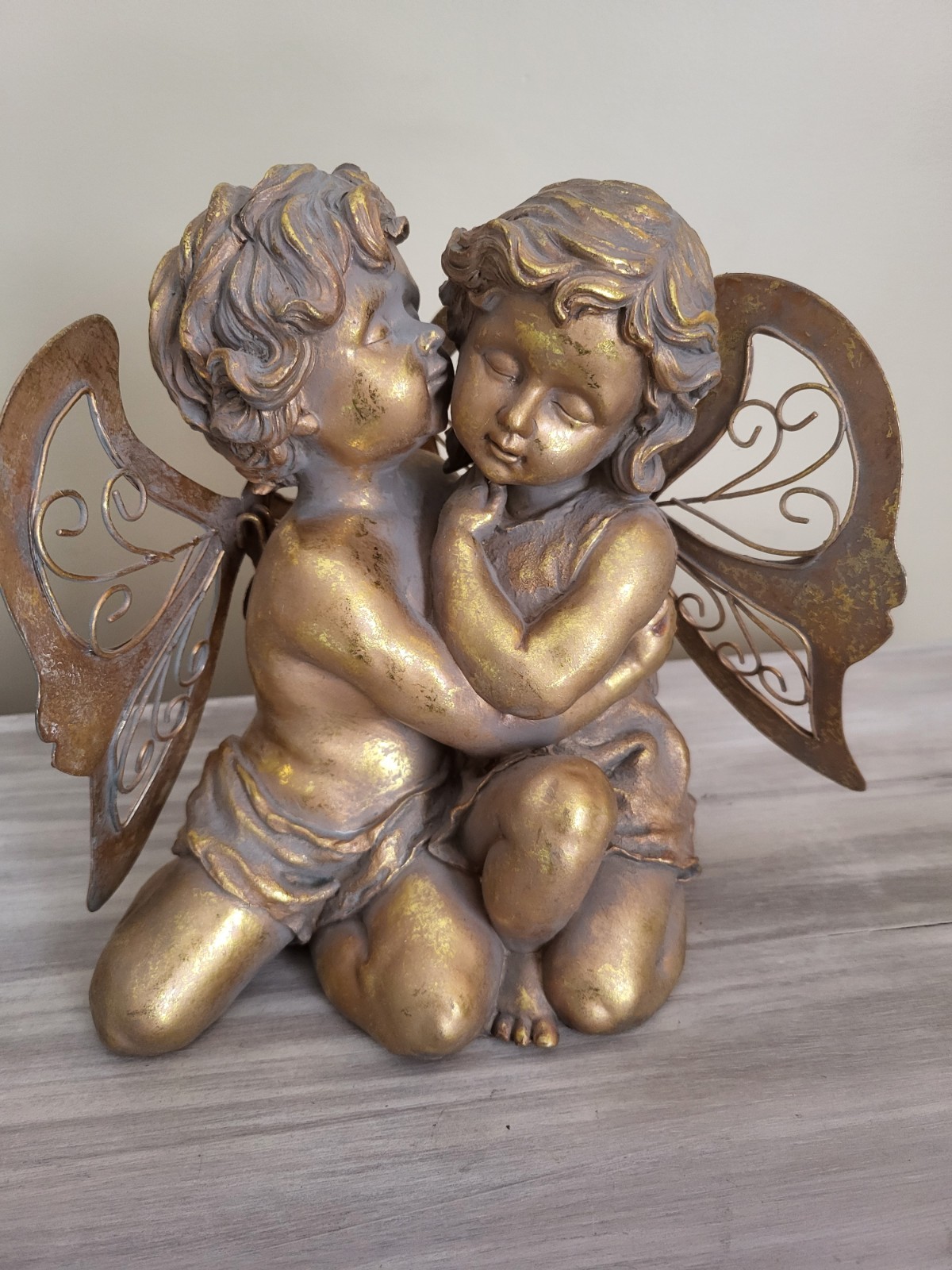 Cherub Angels Baroque Rocco Gold Shelf Sitter Wings Large Heavy Resin 8″ x 10″