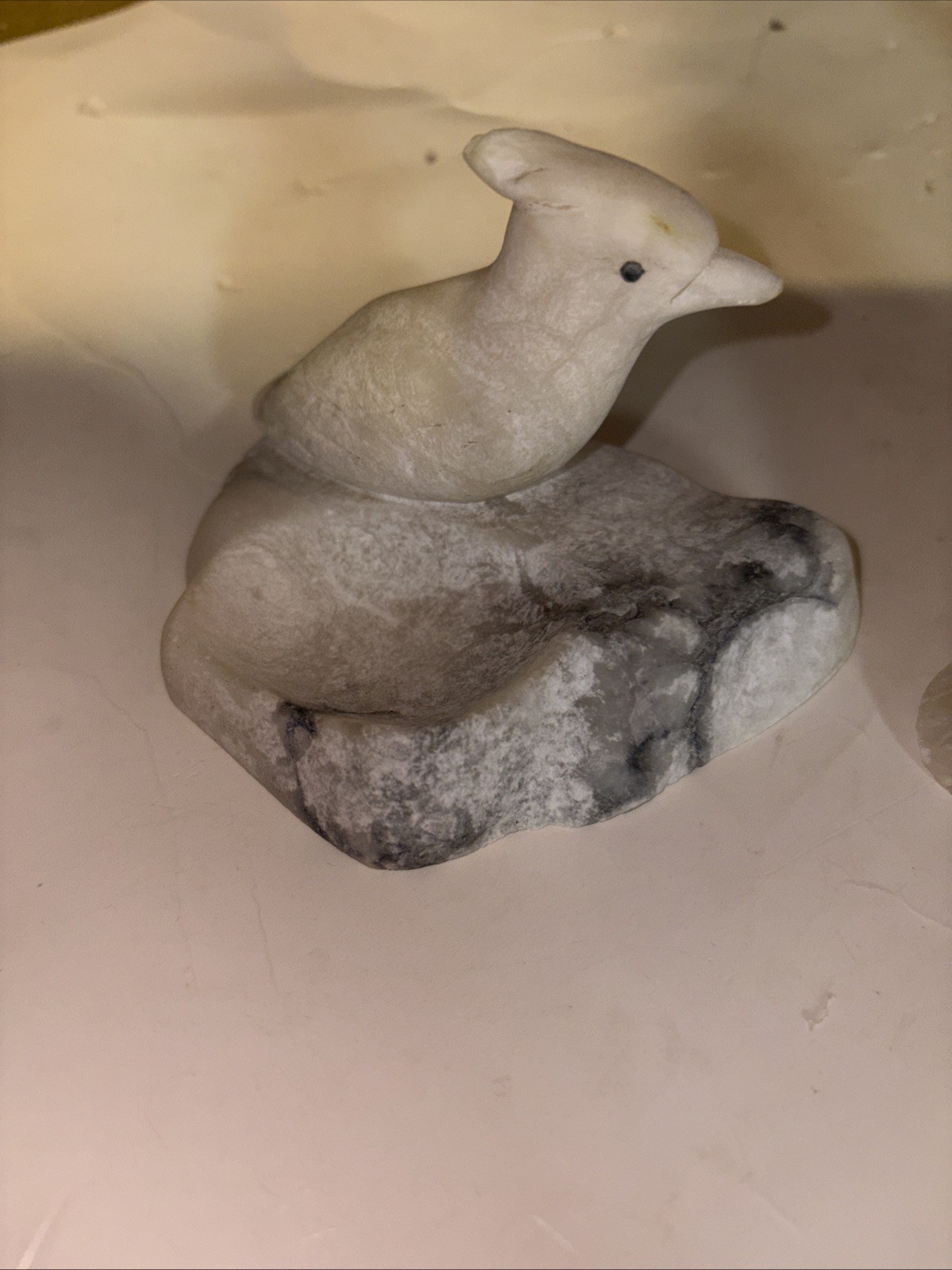 2-Vintage Soapstone/Ivory/Alabaster/Smooth Stone Carved Bird On Trinket Dish