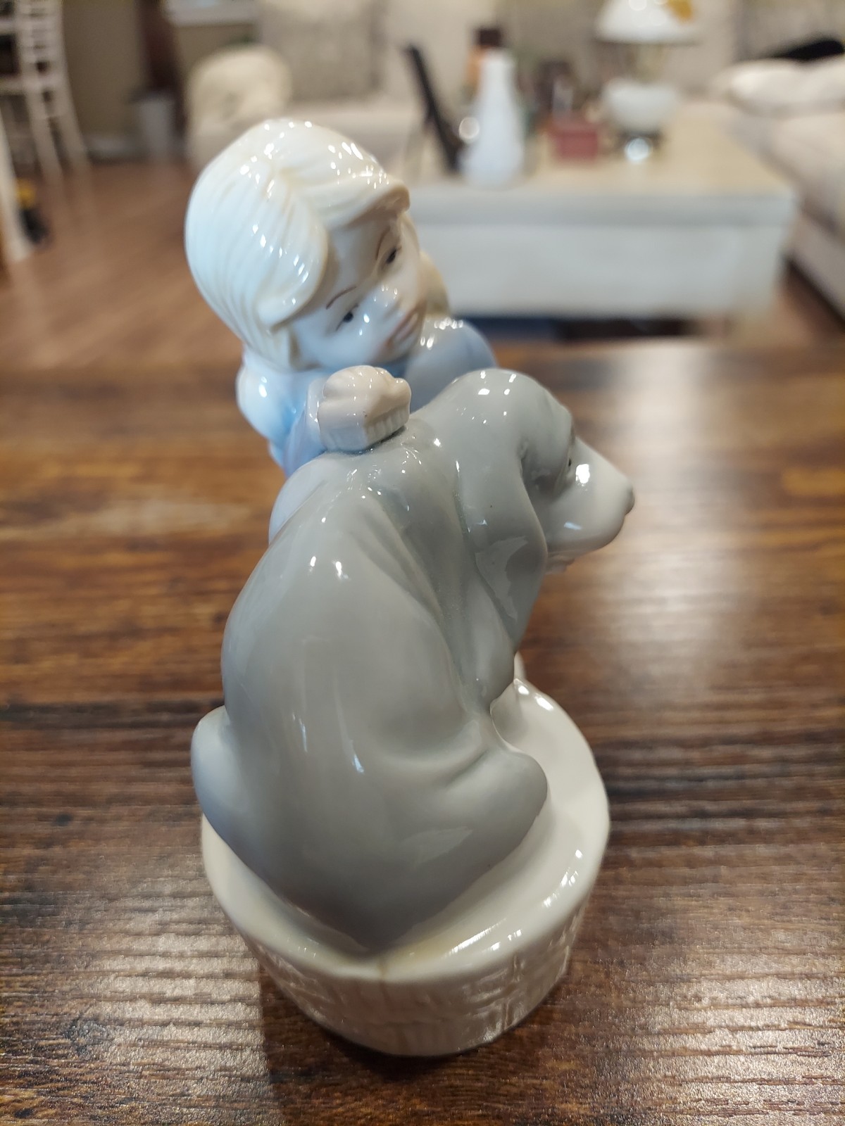 Vintage Porcelain Figurine Girl bathing Dog In Pastels, Sweet Rare, Unbranded